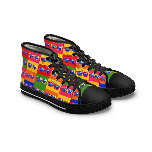 Retro Pop Sunglasses High-Top Sneakers — Colorful Patterned Women's Shoes