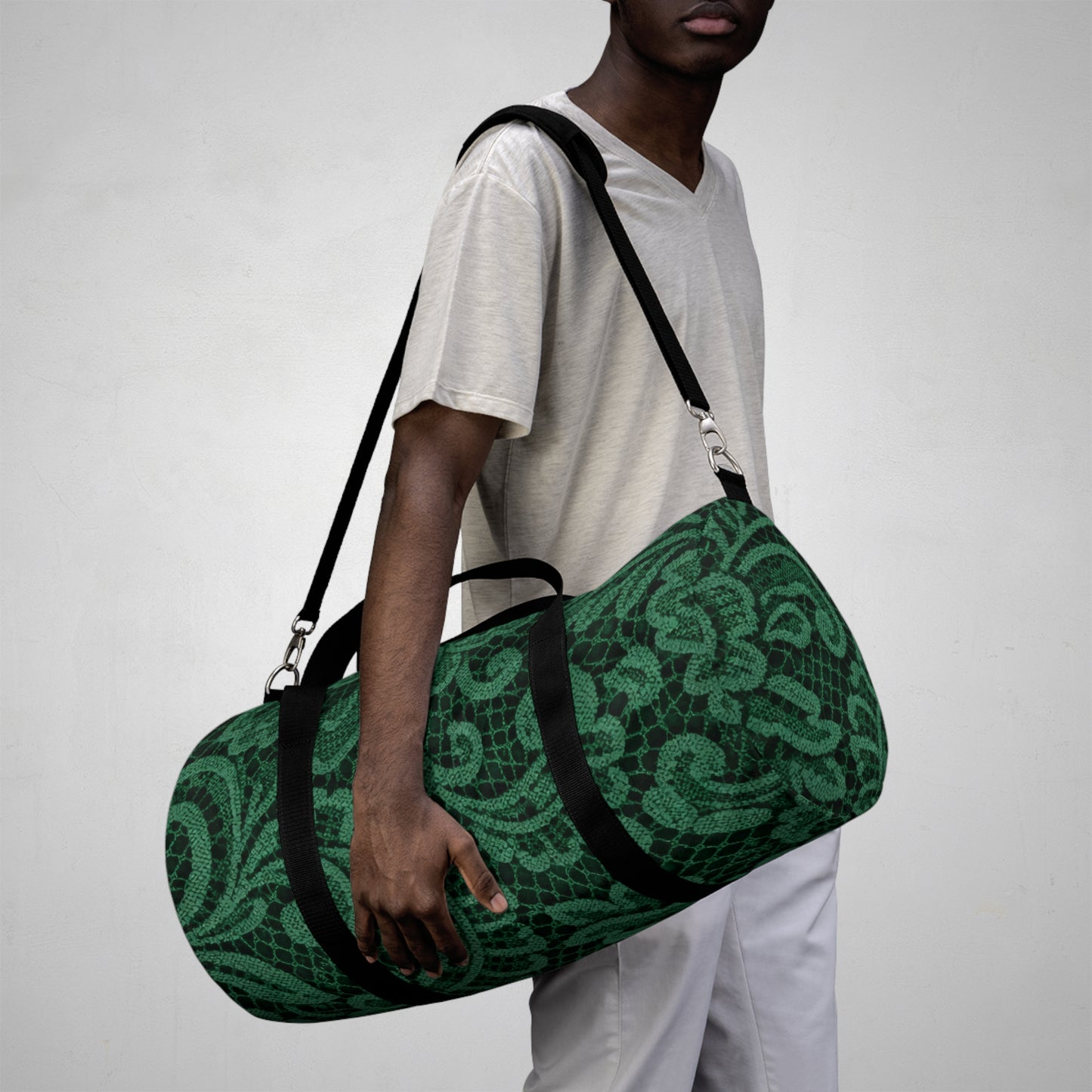 Emerald Lace Duffel Bag – Floral Pattern Travel & Gym Bag