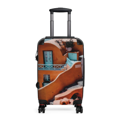 Santorini Orange Architecture Suitcase, Oia Greece Terracotta Travel Luggage, Mediterranean Vacation Bag, Unique Artist Design Cabin Bag