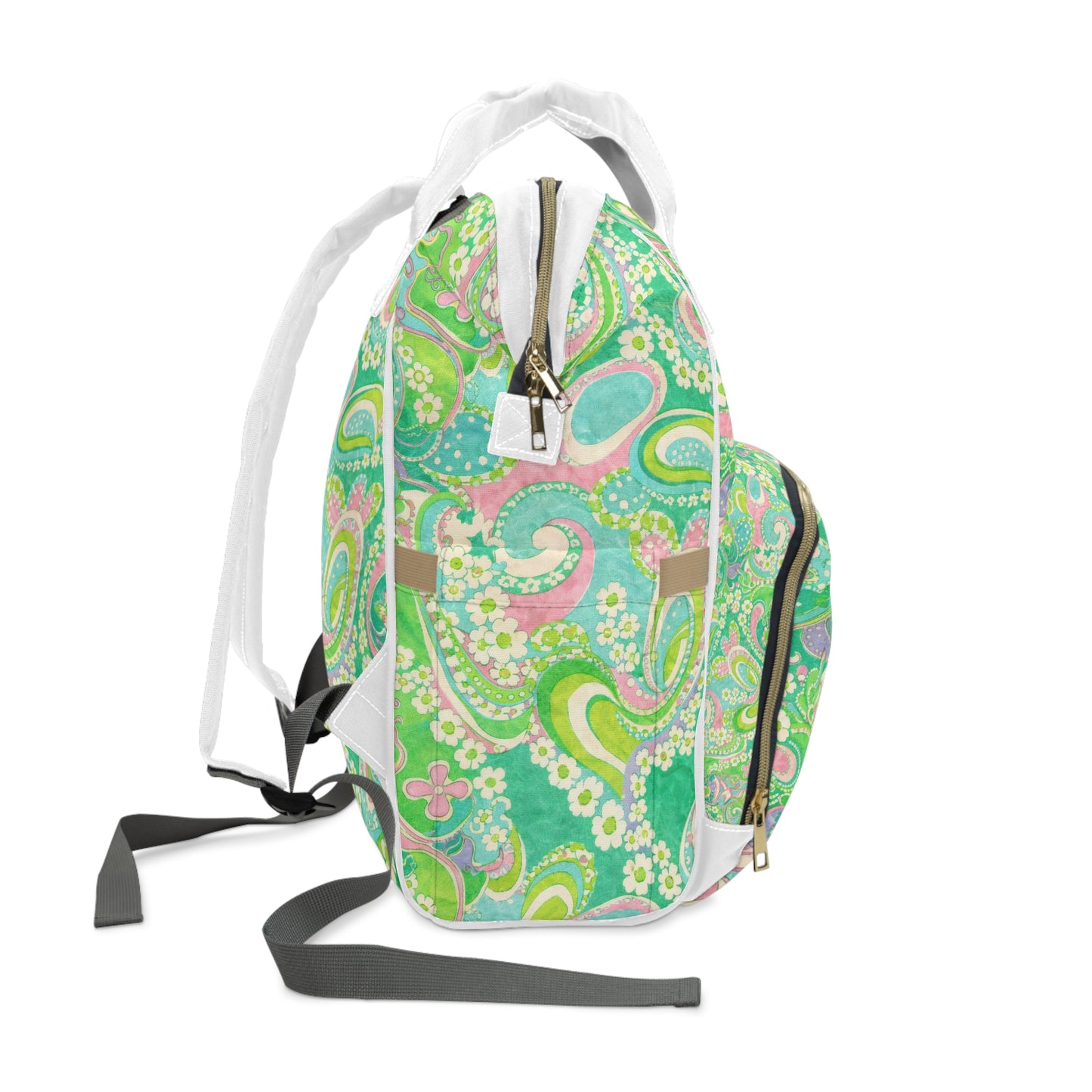 Green Paisley Diaper Backpack – Multifunctional Baby Travel Bag
