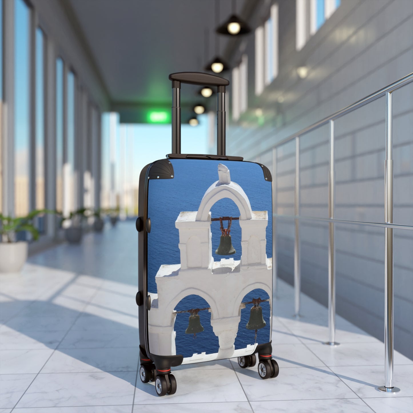 Luxury Santorini Oia Suitcase - Ghost City Edition - Triple Bell Tower Photography - Exclusive Greek Island Travel Bag