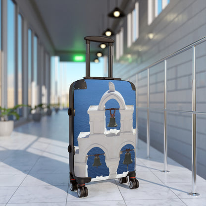Luxury Santorini Oia Suitcase - Ghost City Edition - Triple Bell Tower Photography - Exclusive Greek Island Travel Bag