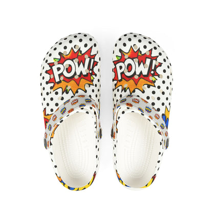 Comic Pop Art EVA Foam Clogs – "WOW" & "POW" Graphic Slip-On Shoes