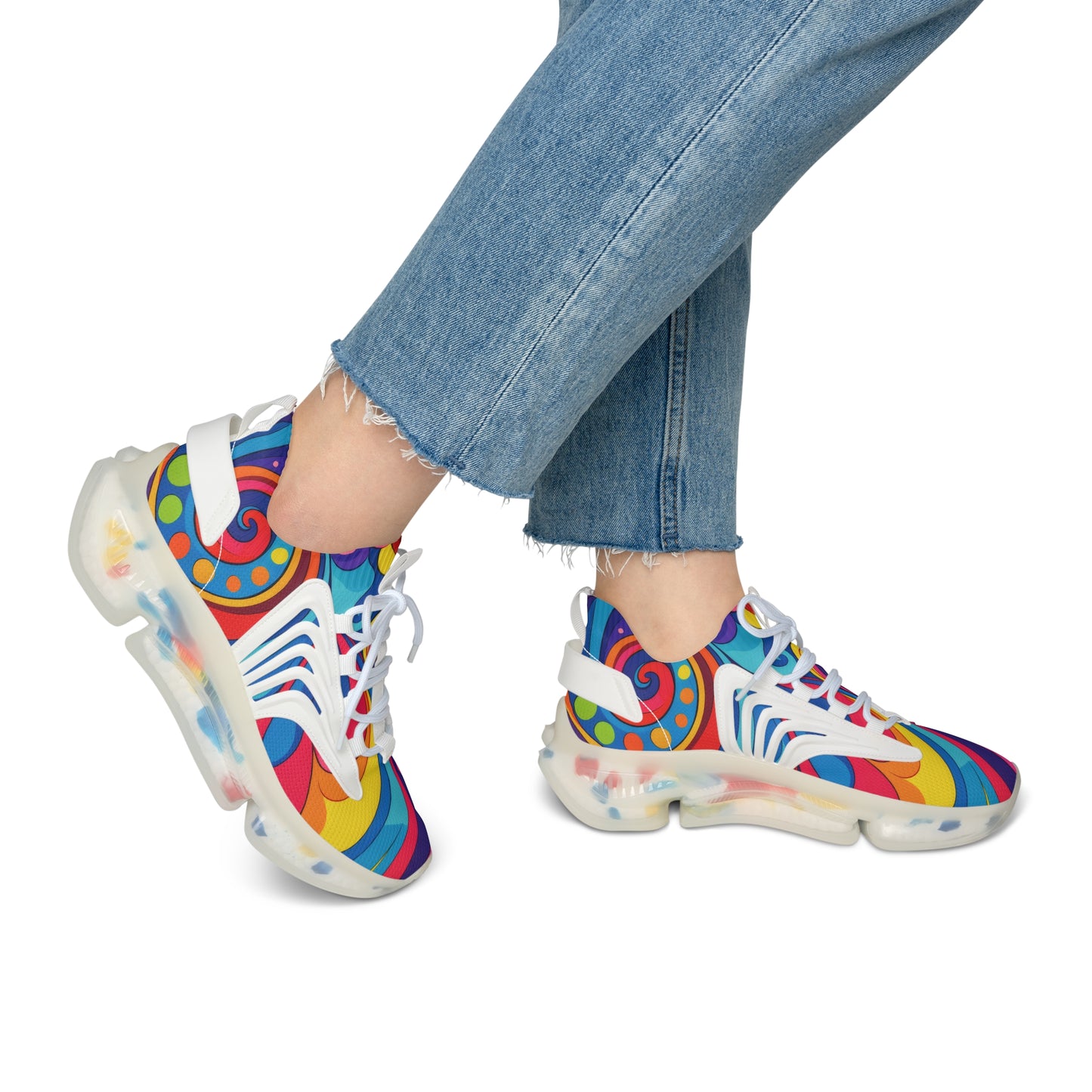 Women's Mesh Sneakers — Colorful Retro Rainbow Swirl Athletic Shoes