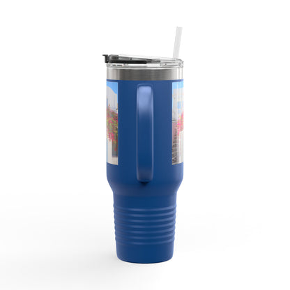 Santorini Blue Door Photo Travel Mug 40oz Insulated Tumbler