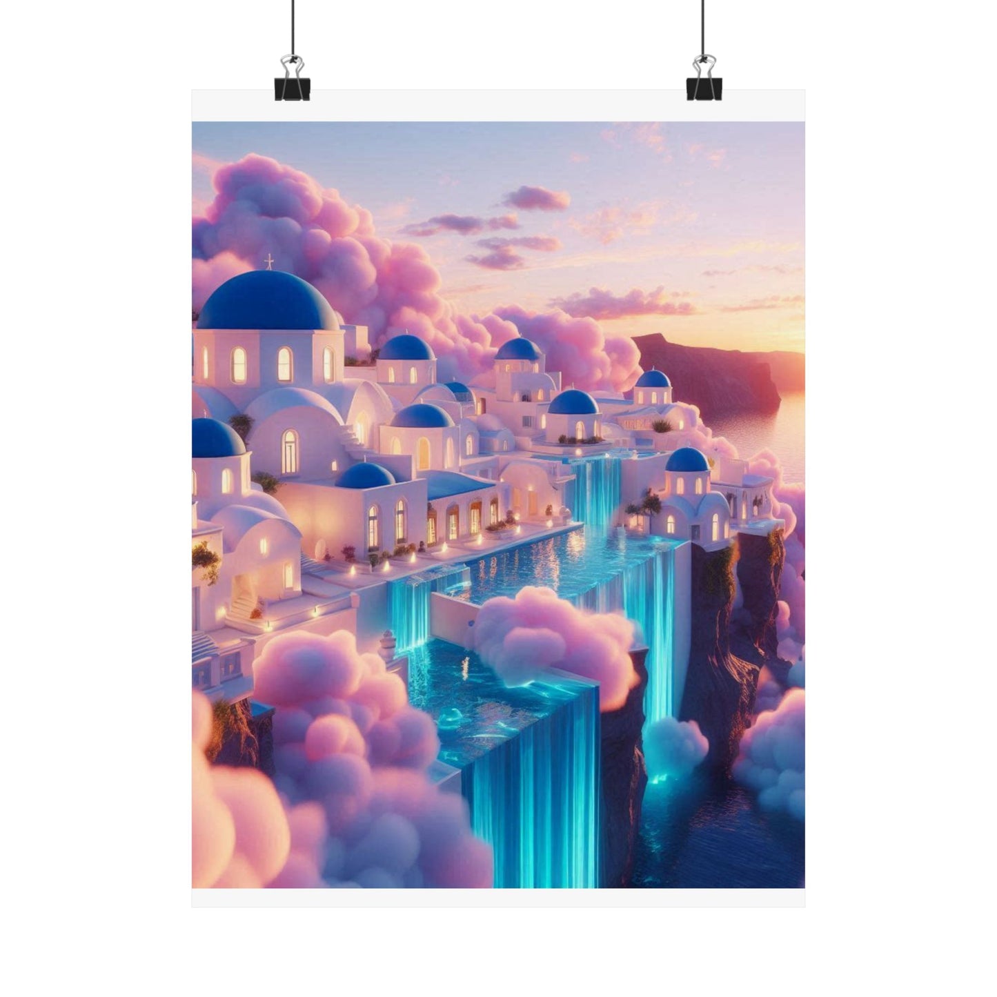 Dreamy Sunset Cloud City Matte Poster — Vertical Wall Art