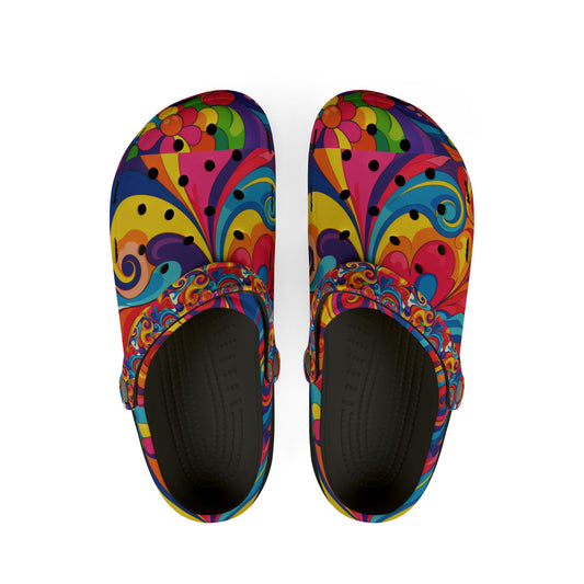 Colorful Psychedelic EVA Foam Clogs – Bright Swirl Garden Shoes