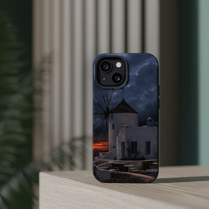 Santorini Windmill Sunset phone case | Magnetic impact-resistant case Greek Island Travel Gift