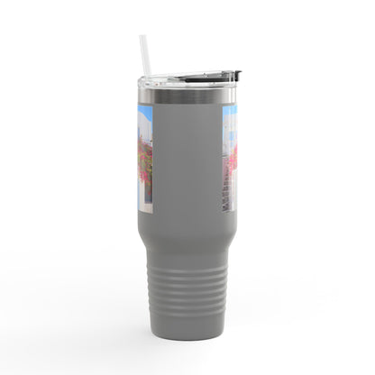 Oia Santorini Blue Door Travel Mug — 40oz Insulated Tumbler Greek Gift