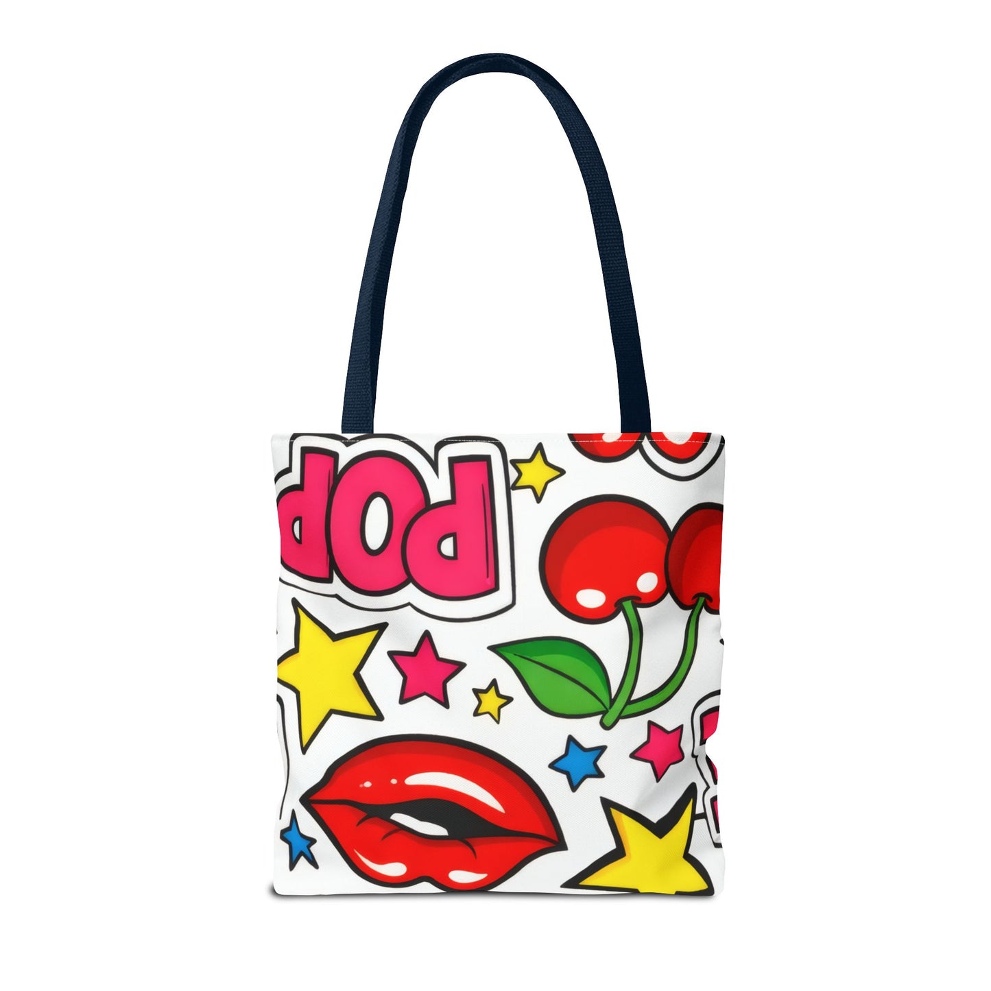 Pop Art Kiss & Cherries Tote Bag — Fun Retro Pattern All-Over Print