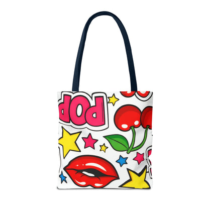 Pop Art Kiss & Cherries Tote Bag — Fun Retro Pattern All-Over Print