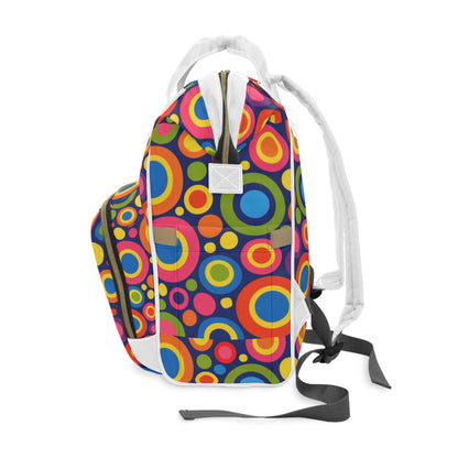 Colorful Retro Circles Diaper Backpack – Multifunctional Baby Bag with Bright Pop Art Print