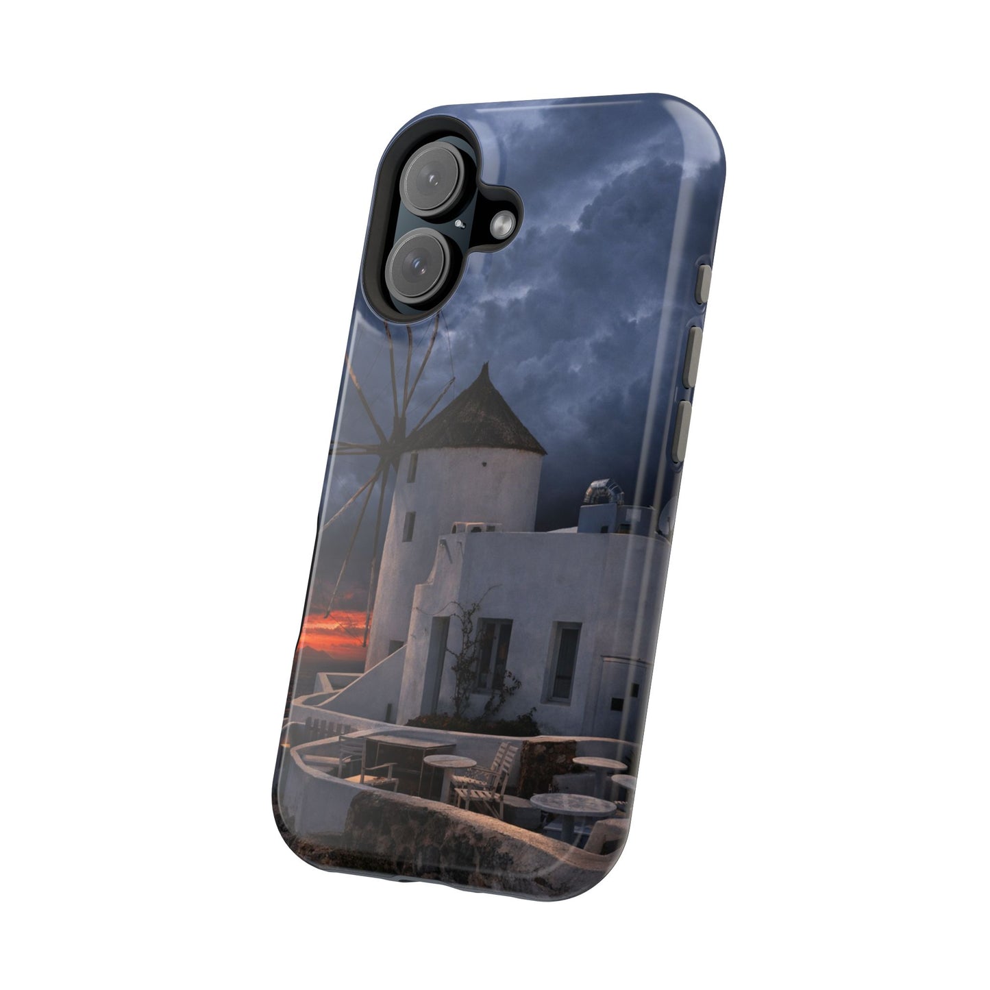 Santorini Windmill Sunset phone case | Magnetic impact-resistant case Greek Island Travel Gift