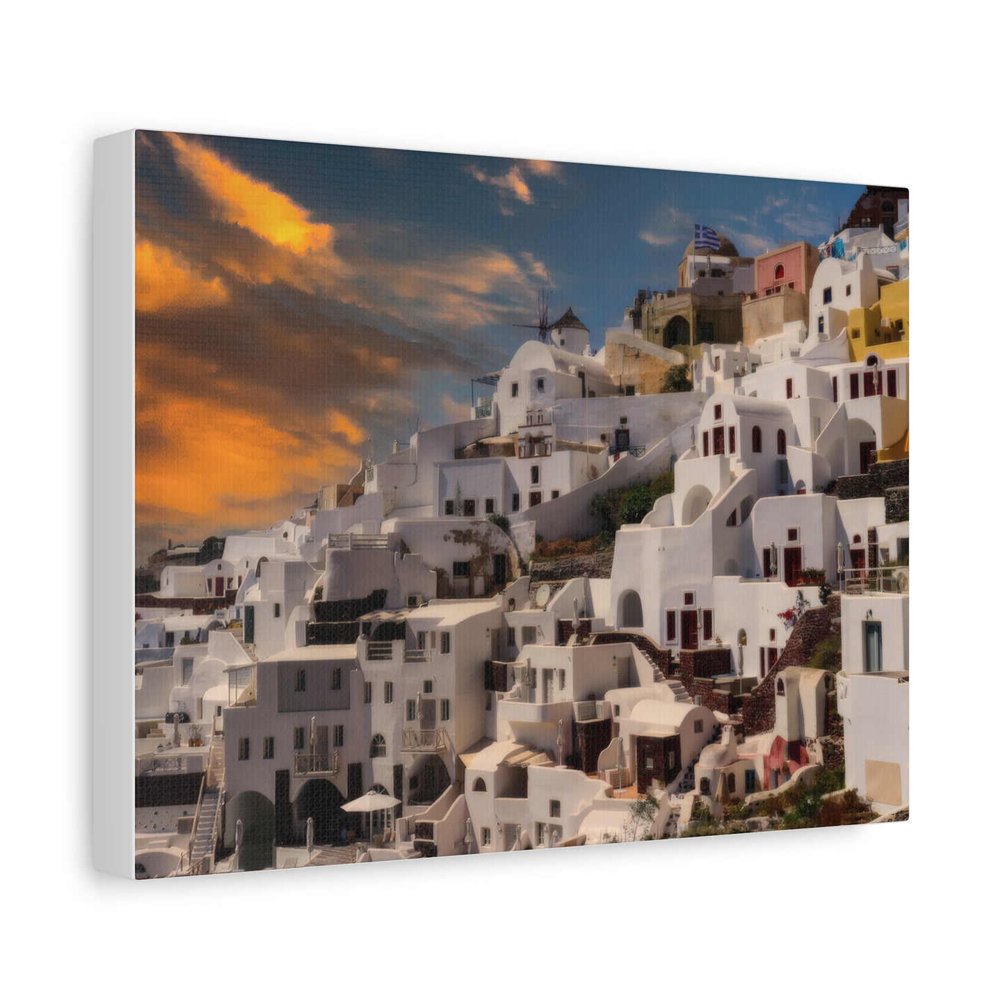 Santorini Sunset Canvas Art, Oia Greece Architecture Wall Decor, Greek Island Sunset