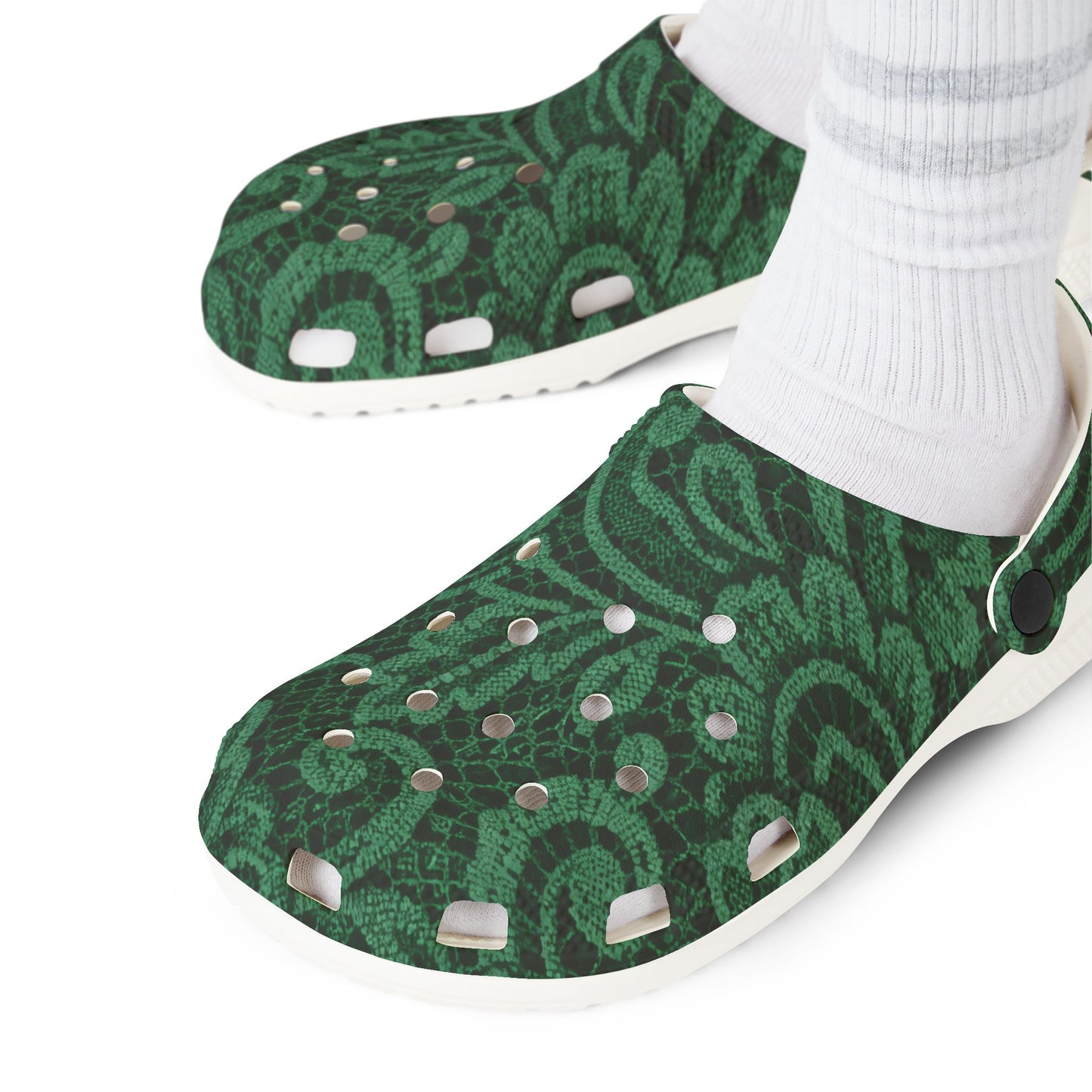 Green Paisley EVA Foam Clogs — Lightweight Slip-On Garden Shoes