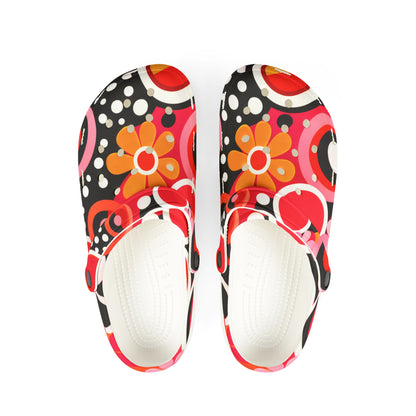 Red Retro Circles EVA Clogs – Floral Pop Garden Slip-On Shoes