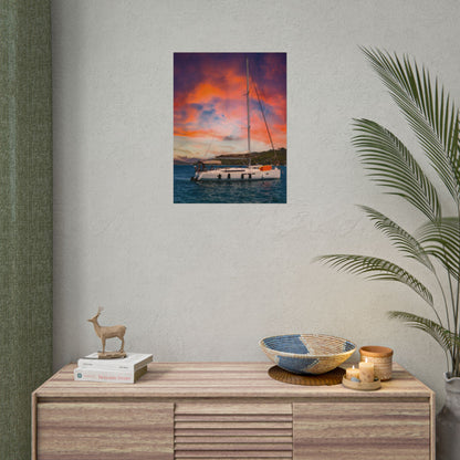 Sailboat Sunset Rolled Poster | Nautical Wall Art, Marina Sunset Print