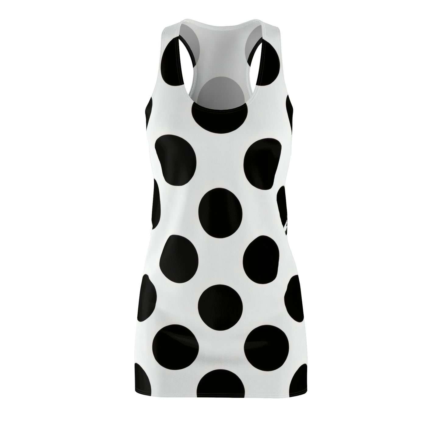 Polka Dot Racerback Dress – Black & White AOP Sleeveless Dress