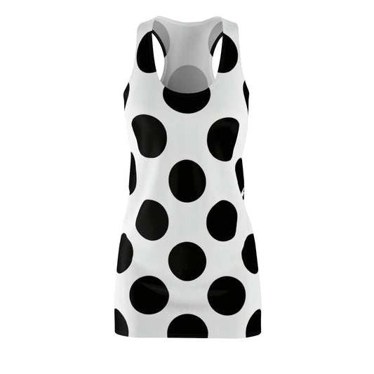 Polka Dot Racerback Dress – Black & White AOP Sleeveless Dress