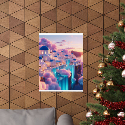Dreamy Sunset Cloud City Matte Poster — Vertical Wall Art