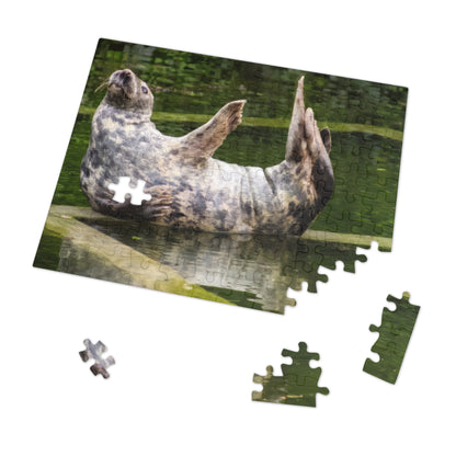 Funny Seal Yoga Jigsaw Puzzle in Tin Box, Relaxed Harbor Seal Game, Cute Marine Life Gift, Quirky Wildlife Puzzle