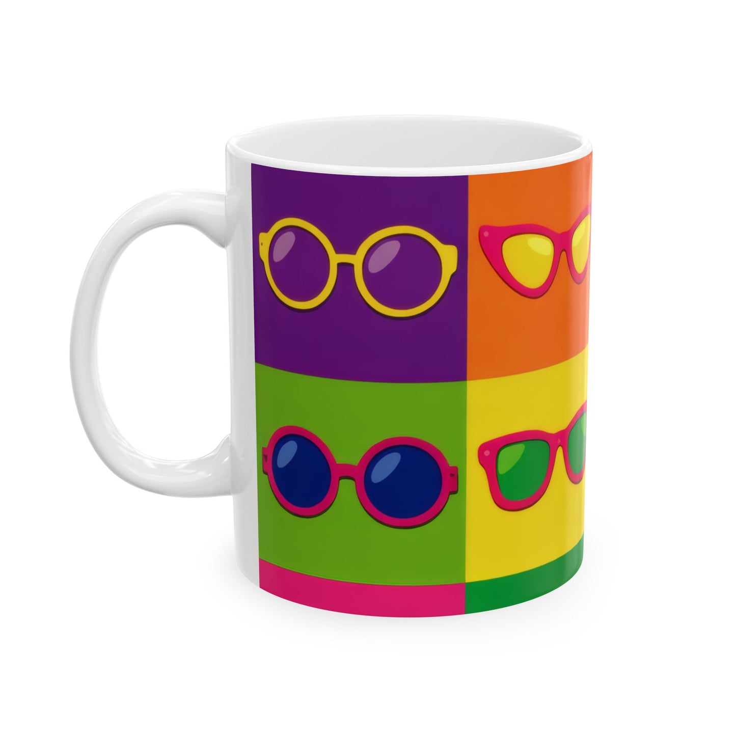 Pop Art Sunglasses Ceramic Mug | Warhol-Style Colorblock Coffee Cup (11oz, 15oz)