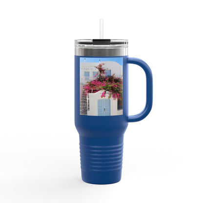 Santorini Blue Door Photo Travel Mug 40oz Insulated Tumbler