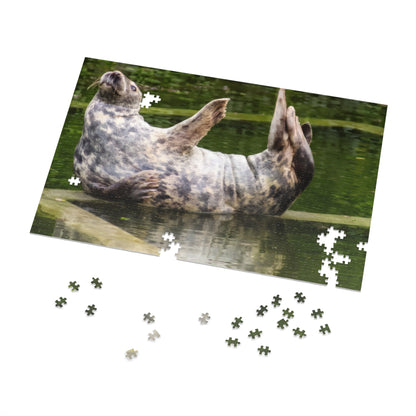 Funny Seal Yoga Jigsaw Puzzle in Tin Box, Relaxed Harbor Seal Game, Cute Marine Life Gift, Quirky Wildlife Puzzle