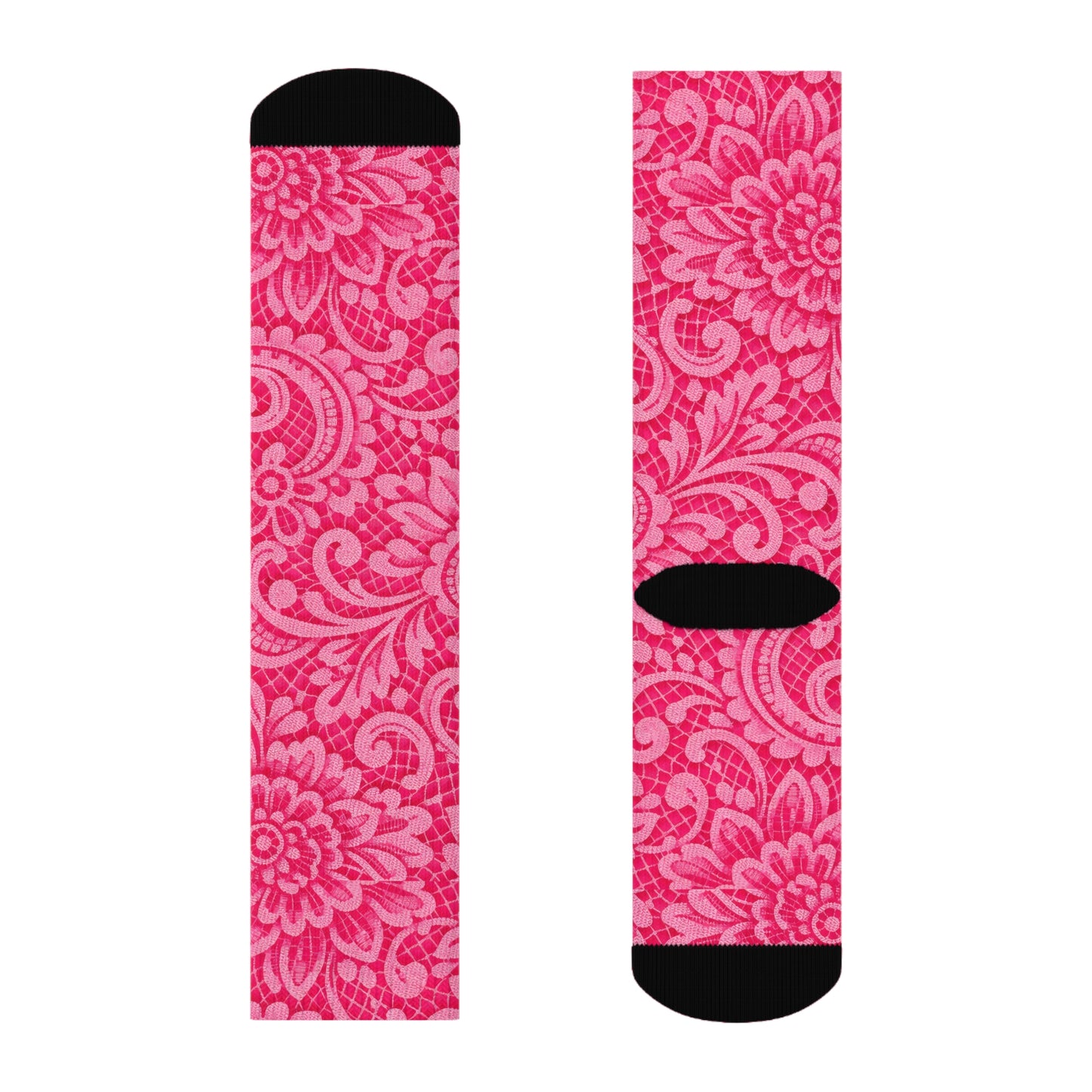 Pink Paisley Crew Socks — Floral Patterned Casual Socks for Women