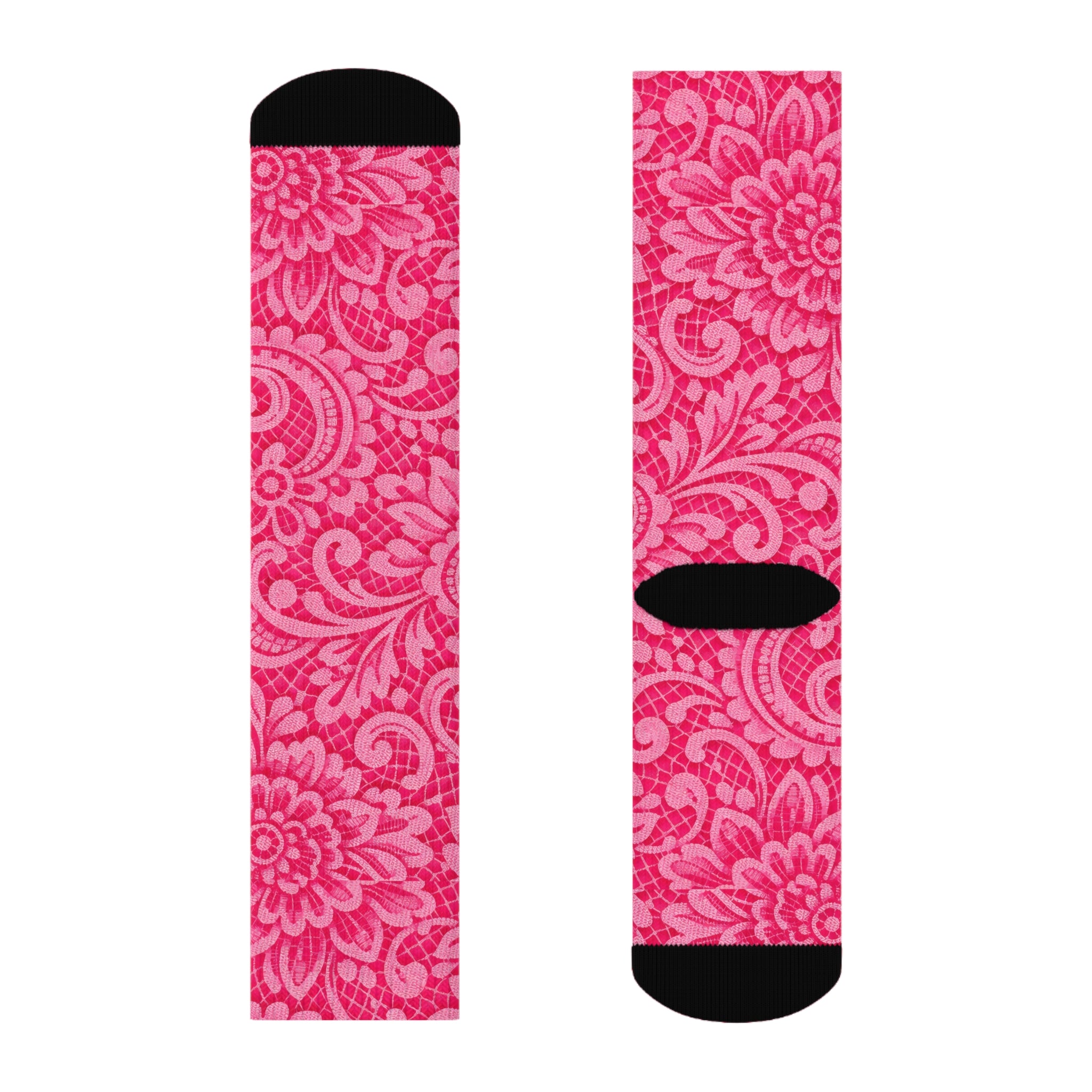 Pink Paisley Crew Socks — Floral Patterned Casual Socks for Women