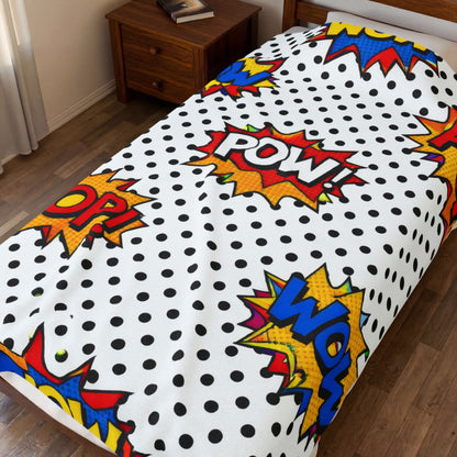 Comic Pop Art Velveteen Plush Blanket – "POP! WOW! POW!" Graphic Throw