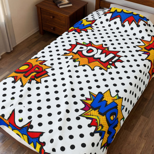 Comic Pop Art Velveteen Plush Blanket – "POP! WOW! POW!" Graphic Throw