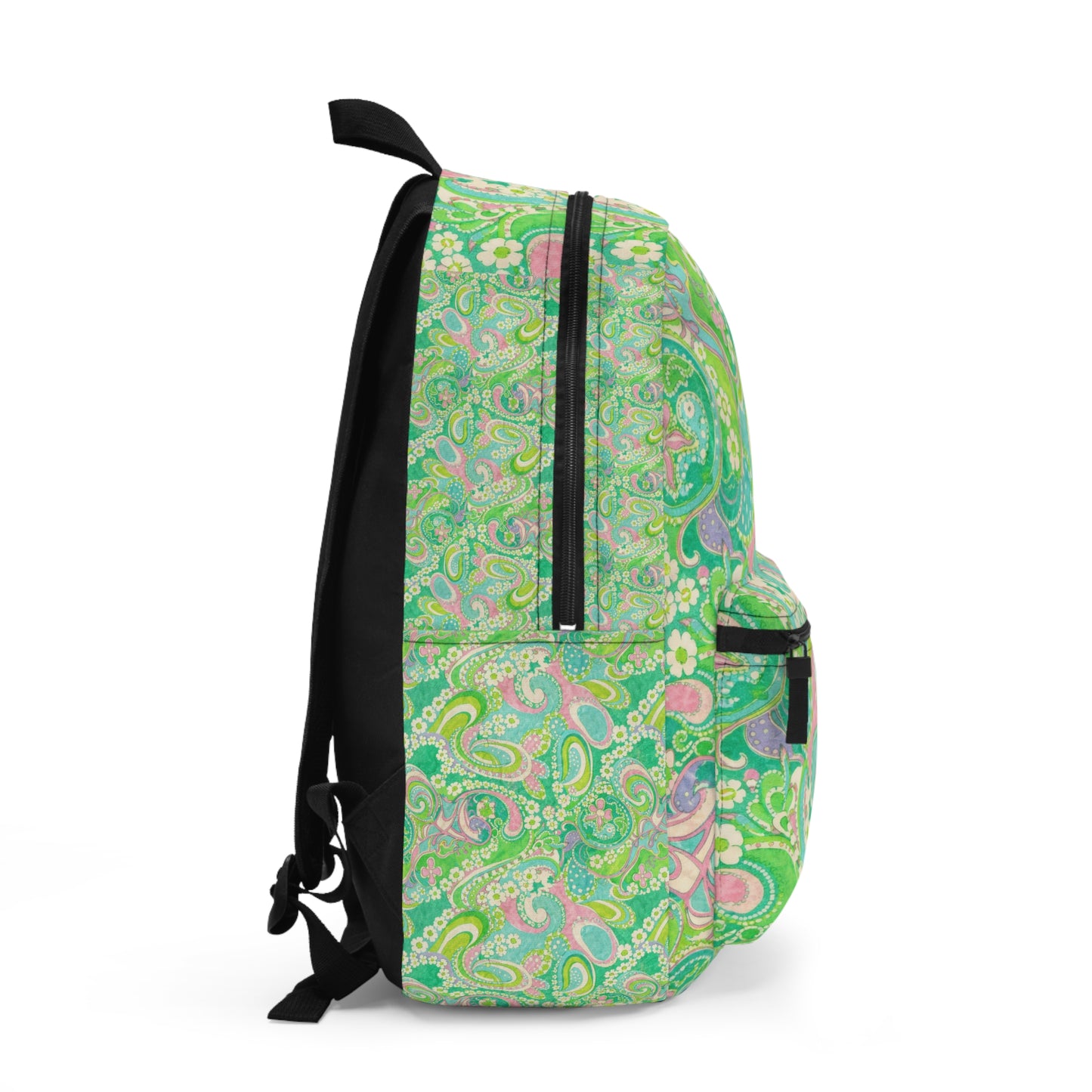 Green Paisley Backpack - Retro Floral School & Everyday Bag