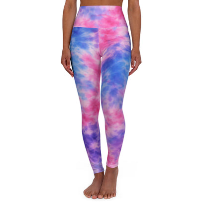 Tie-Dye High-Waist Yoga Leggings — Pink & Blue Cloud Print