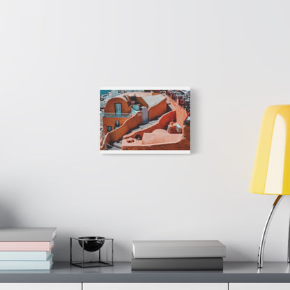 Santorini Orange Architecture Canvas, Oia Greece Terracotta Wall Art, Mediterranean Sunset Orange Home Decor