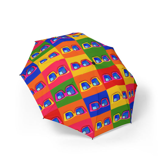 Colorful Pop Art Foldable Umbrella — Retro Cassette Pattern