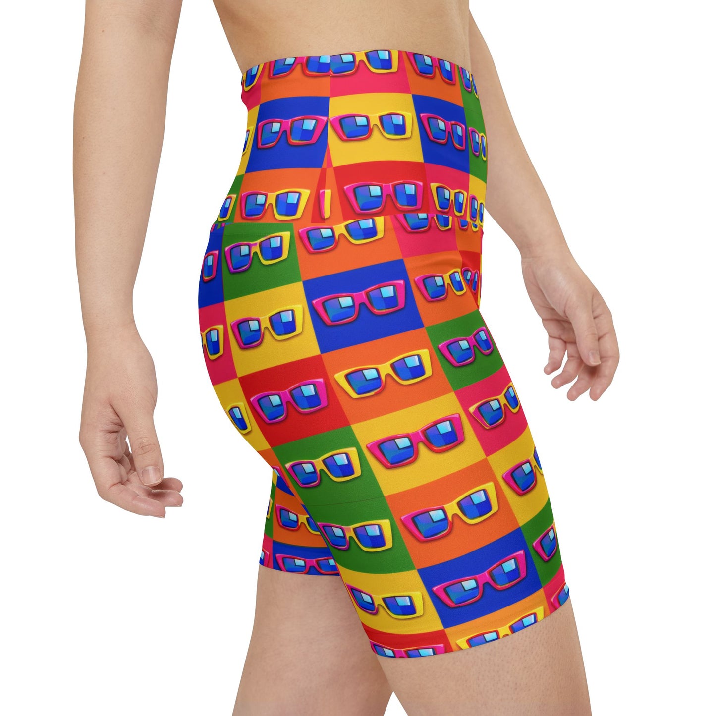 Colorful Sunglasses Pattern Women's Workout Shorts — Bright Pop Art Bike Shorts
