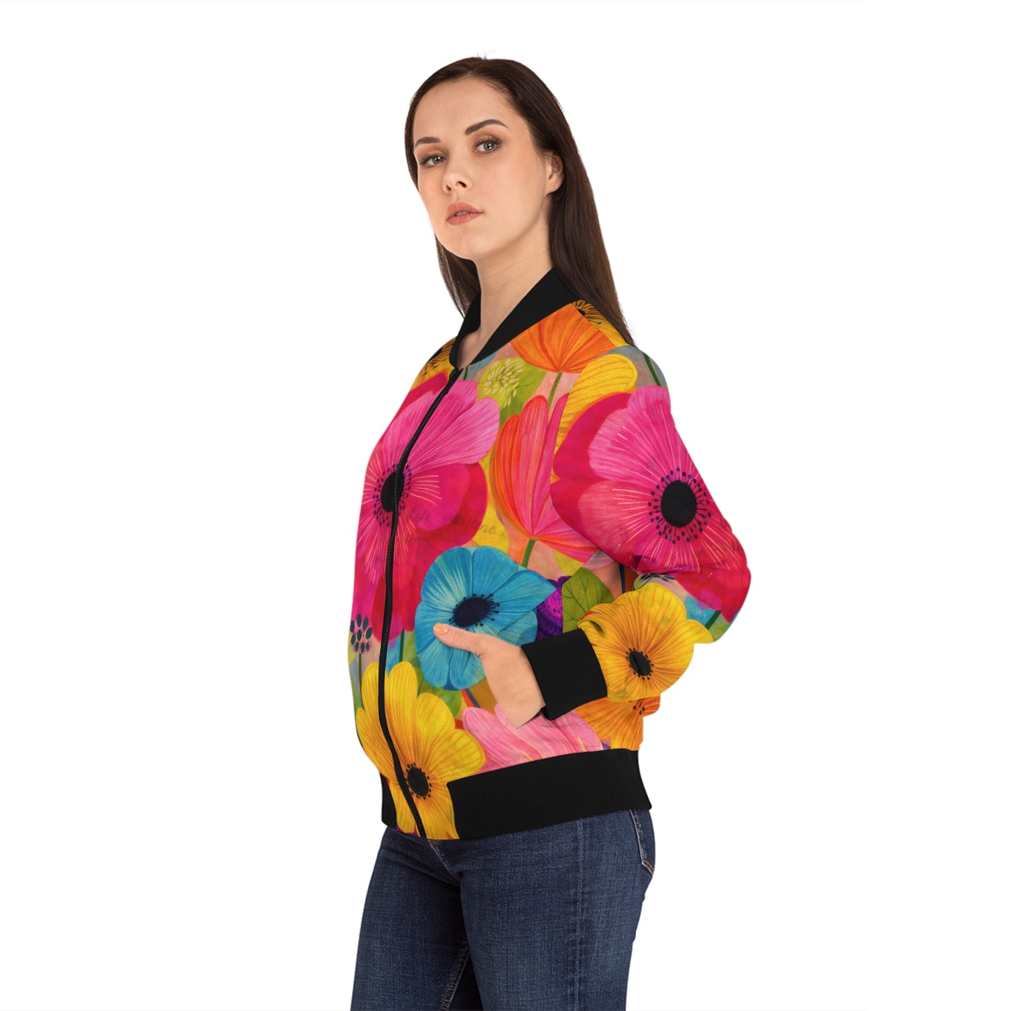Floral Meadow Bomber Jacket - Bright Wildflower All-Over Print