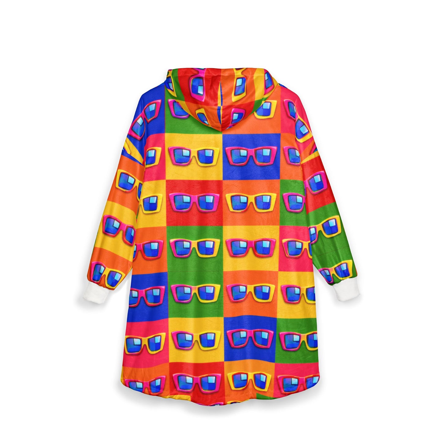Colorful Pop Sunglasses Hooded Blanket — Retro Neon Pattern Cozy Throw