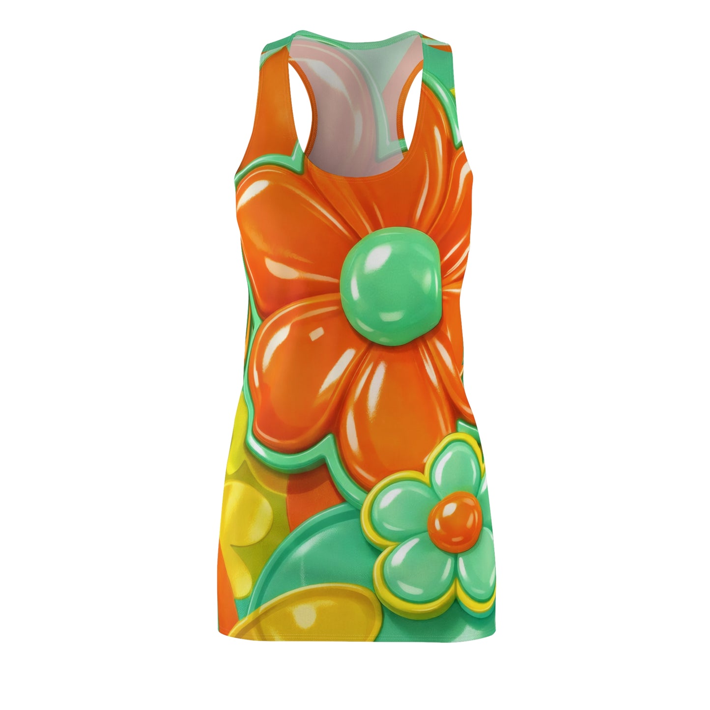 Retro Orange Green Floral Racerback Dress | Psychedelic Flower Print