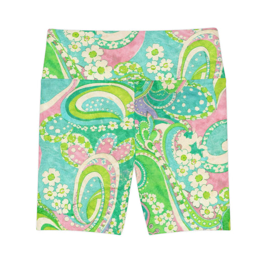 Paisley Green Women's Bike Shorts — Floral All-Over Print Workout Shorts