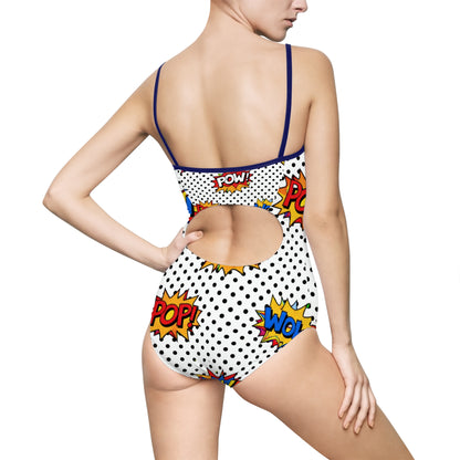 Comic Pop Art One‑Piece Swimsuit — "WOW! POW! POP!" Retro Dotted Print