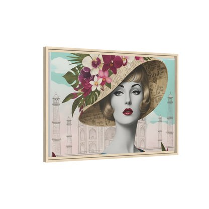 Elegant vintage pop art woman in front of Taj Mahal in India Canvas Wall Art