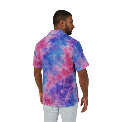Men's Tie-Dye Hawaiian Camp Shirt — Pink & Blue Vacation Button-Up