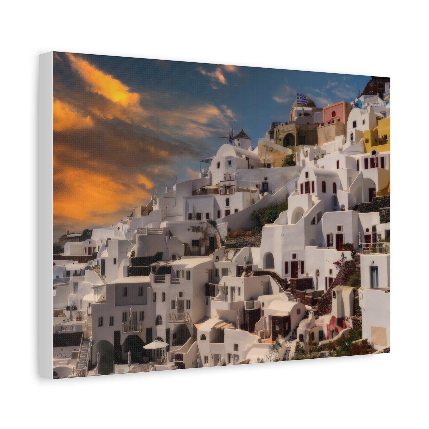 Santorini Sunset Canvas Art, Oia Greece Architecture Wall Decor, Greek Island Sunset