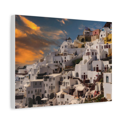 Santorini Sunset Canvas Art, Oia Greece Architecture Wall Decor, Greek Island Sunset