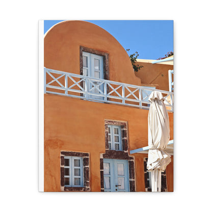 Oia Santorini Orange Facade Canvas — Mediterranean Terracotta Matte Wall Art