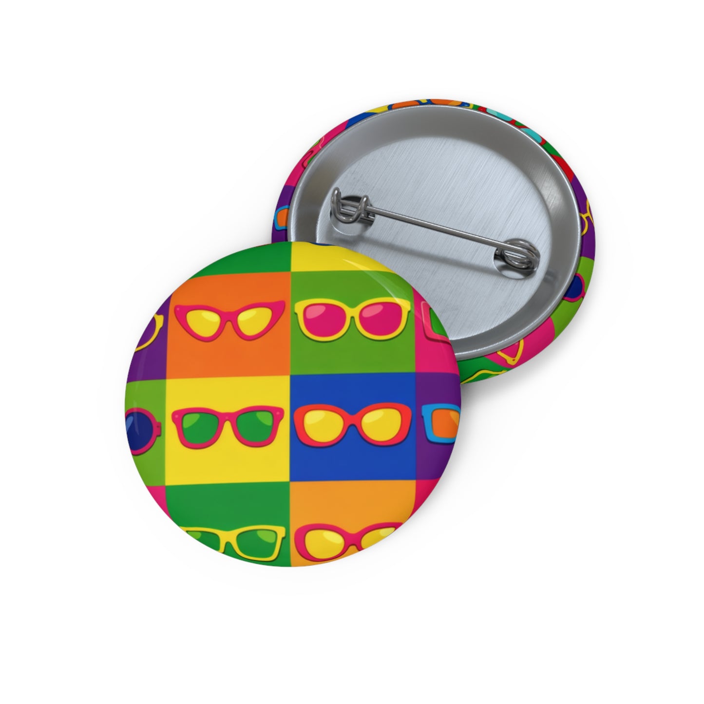 Colorful Pop Art Sunglasses Pin Button — Retro Rainbow Badge for Jackets, Bags & Gifts