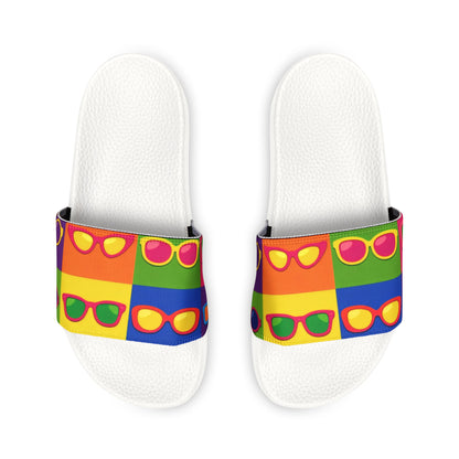 Colorful Mosaic Slide Sandals — Women's Removable-Striped Strap Slides