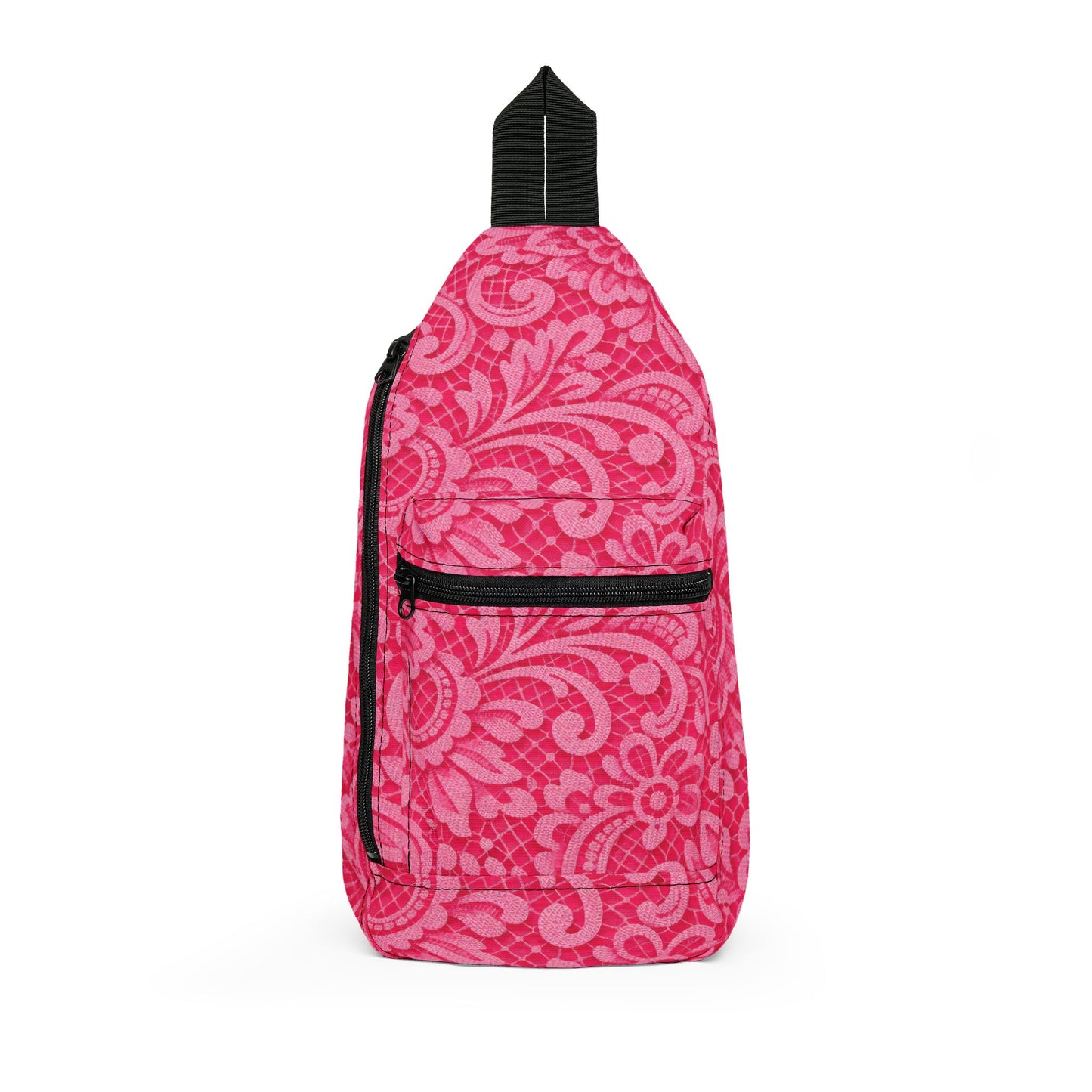 Pink Damask Sling Bag – Floral Pattern Crossbody Backpack for Everyday Travel